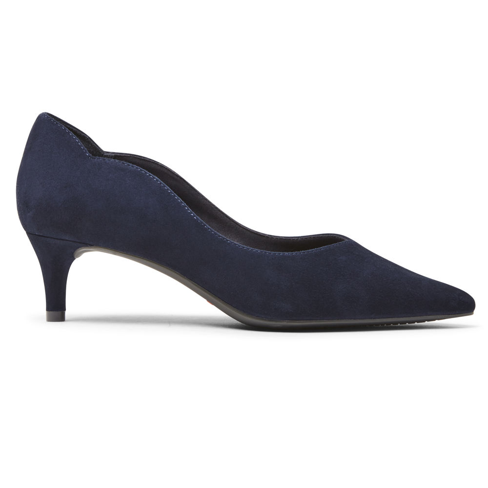 Rockport Womens Total Motion Noelle Scalloped-Back - Heels Navy - PZB605871